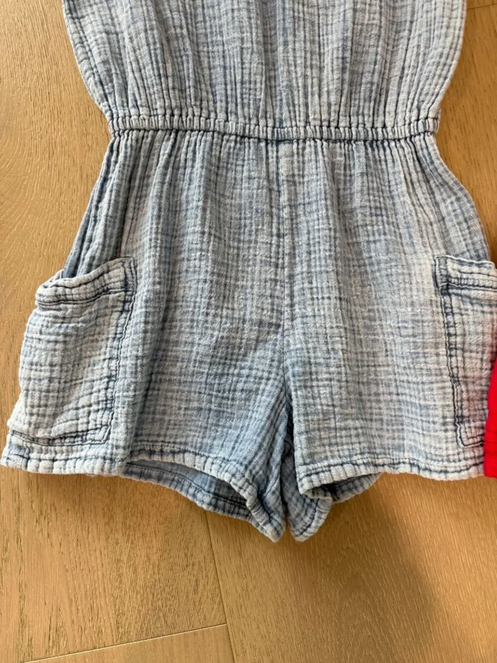 GAP Girls Gauze Romper Bundle (2 Pack) - Blue Plaid & Red, Size XL (12-13)